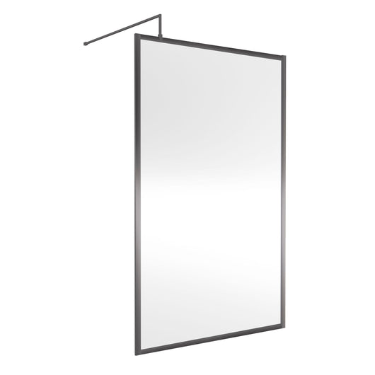  Nuie 1850x1200 Full Framed Wetroom Screen 8mm with Suported Bar - Brushed Pewter - welovecouk