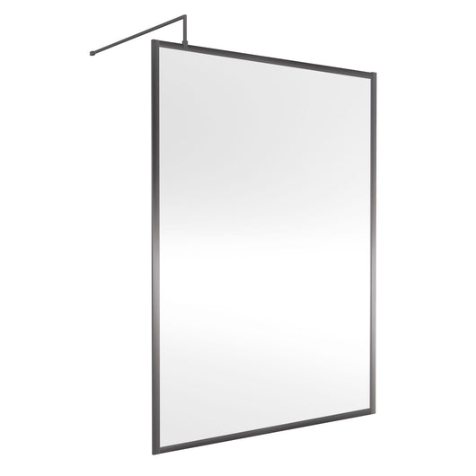  Nuie 1850x1400 Full Framed Wetroom Screen 8mm with Suported Bar - Brushed Pewter - welovecouk