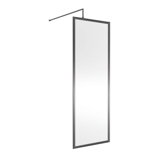  Nuie 1850x700 Full Framed Wetroom Screen 8mm with Suported Bar - Brushed Pewter - welovecouk
