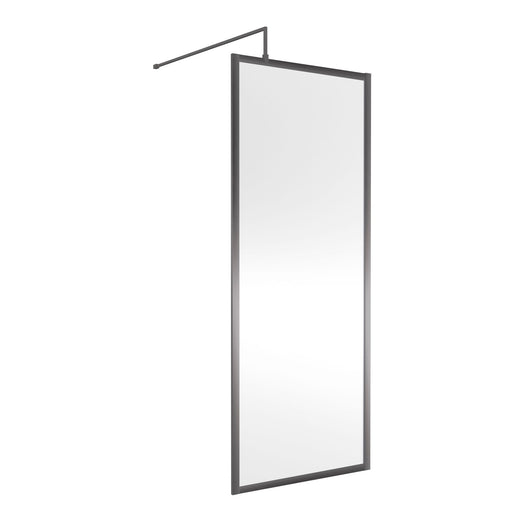  Nuie 1850x760 Full Framed Wetroom Screen 8mm with Suported Bar - Brushed Pewter - welovecouk