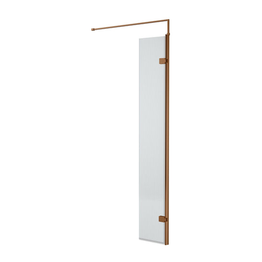  Nuie 1850 x 300 Fluted Wetroom Hinged Flipper Screen - Brushed Bronze - welovecouk