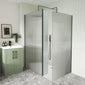 1400 x 900mm Stone Shower Tray & 8mm Screen Pack - Fluted Glass Brushed Pewter