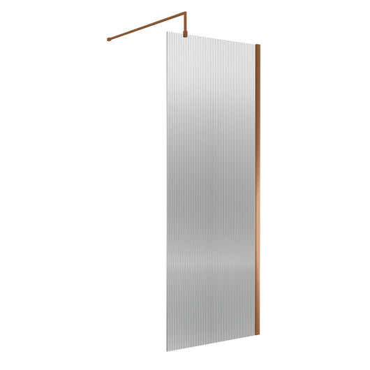  Nuie 1850 x 800 Fluted Wetroom Screen with Support Bar - Brushed Bronze - welovecouk