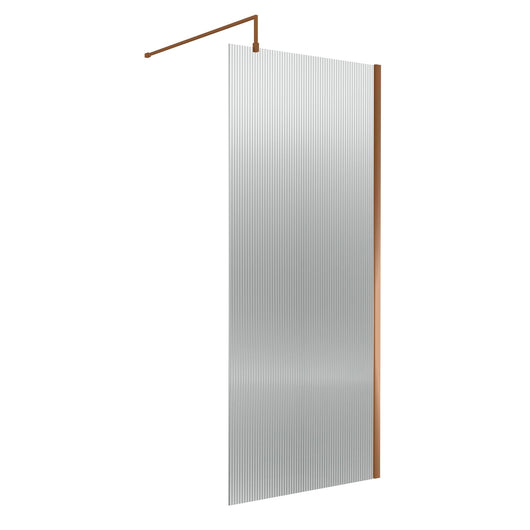  Nuie 1850 x 900 Fluted Wetroom Screen with Support Bar - Brushed Bronze - welovecouk