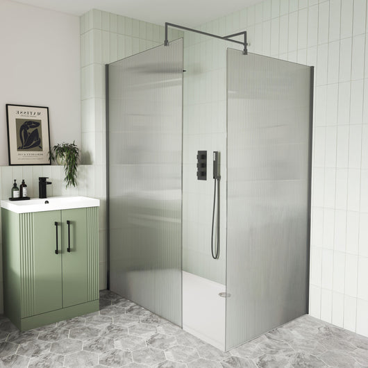  Brushed Pewter Fluted Enclosure with Stone Shower Tray - Various Sizes Available - welovecouk