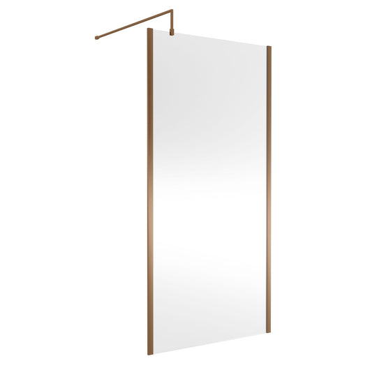  Nuie 1850x1000mm Outer Framed Wetroom Screen 8mm with Supported Bar - Brushed Bronze - welovecouk
