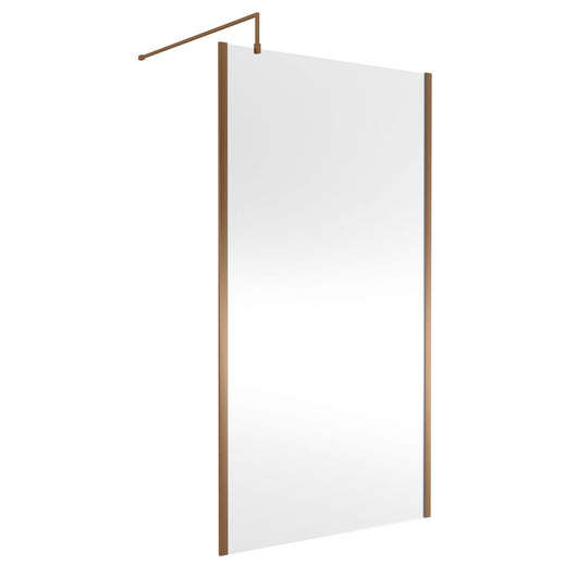  Nuie 1850x1100mm Outer Framed Wetroom Screen 8mm with Supported Bar - Brushed Bronze - welovecouk