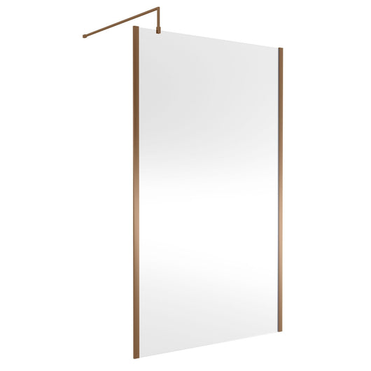  Nuie 1850x1200mm Outer Framed Wetroom Screen 8mm with Supported Bar - Brushed Bronze - welovecouk