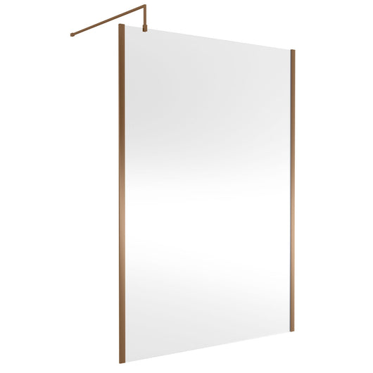  Nuie 1850x1400mm Outer Framed Wetroom Screen 8mm with Supported Bar - Brushed Bronze - welovecouk