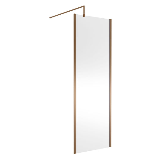  Nuie 1850x700mm Outer Framed Wetroom Screen 8mm with Supported Bar - Brushed Bronze - welovecouk