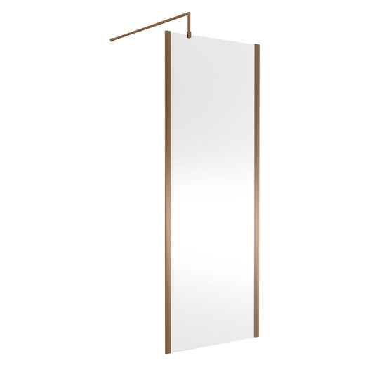  Nuie 1850x760mm Outer Framed Wetroom Screen 8mm with Supported Bar - Brushed Bronze - welovecouk