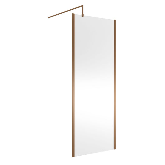 Nuie 1850x800mm Outer Framed Wetroom Screen 8mm with Supported Bar - Brushed Bronze - welovecouk