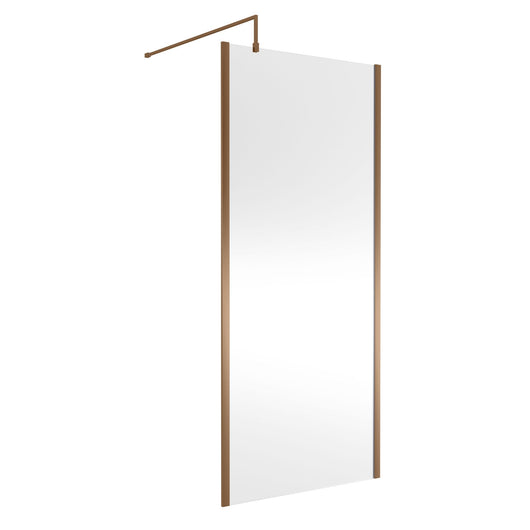  Nuie 1850x900mm Outer Framed Wetroom Screen 8mm with Supported Bar - Brushed Bronze - welovecouk