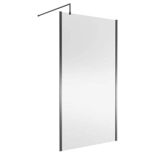  Nuie 1850x1100 Outer Framed Wetroom Screen 8mm with Suported Bar - Brushed Pewter - welovecouk