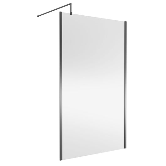  Nuie 1850x1200 Outer Framed Wetroom Screen 8mm with Suported Bar - Brushed Pewter - welovecouk