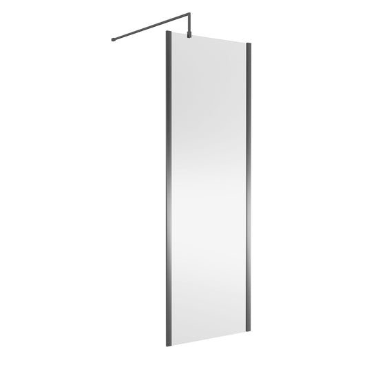  Nuie 1850x700 Outer Framed Wetroom Screen 8mm with Suported Bar - Brushed Pewter - welovecouk