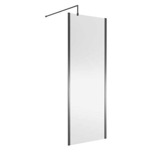  Nuie 1850x760 Outer Framed Wetroom Screen 8mm with Suported Bar - Brushed Pewter - welovecouk