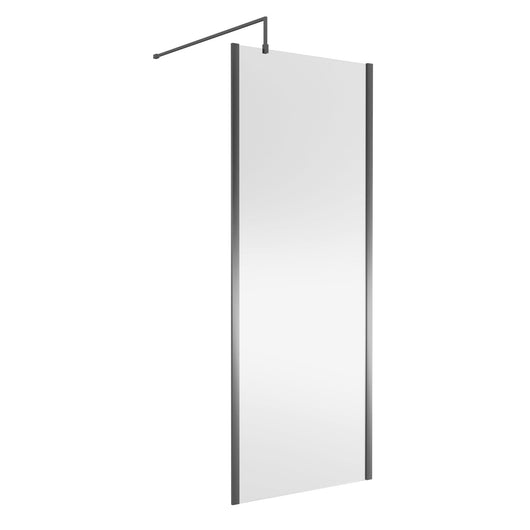  Nuie 1850x800 Outer Framed Wetroom Screen 8mm with Suported Bar - Brushed Pewter - welovecouk