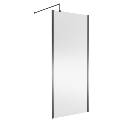 Nuie 1850x900 Outer Framed Wetroom Screen 8mm with Suported Bar - Brushed Pewter - welovecouk