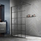 Trieste 1950 x 1200mm Matt Black Grid Wetroom Screen with Support Bar - 8mm Glass