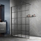 Trieste 1950 x 1400mm Matt Black Grid Wetroom Screen with Support Bar - 8mm Glass