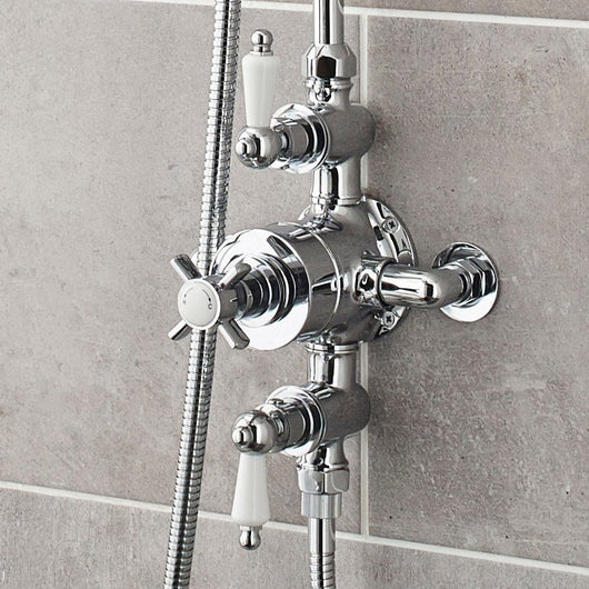  Nuie Beaumont Traditional Chrome Exposed Shower Valve Triple Handle