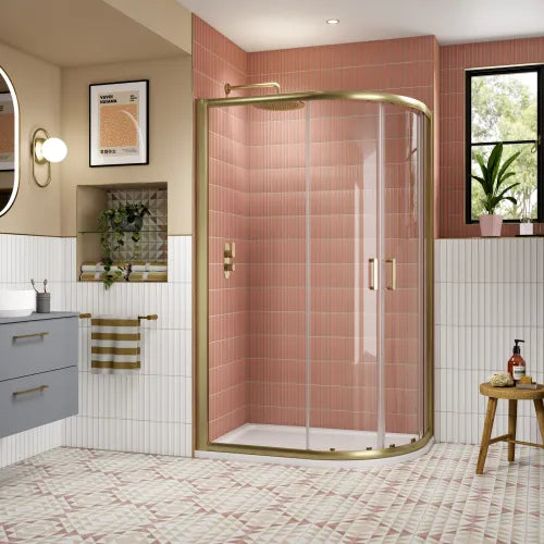  Lucie Brushed Brass 1200mm x 800mm Shower Enclosure Quadrant - 8mm