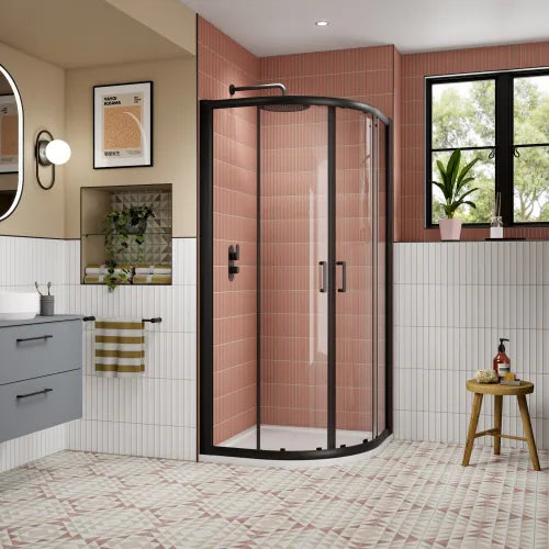  Lucie Matt Black 900mm x 900mm Shower Enclosure Quadrant - 8mm Glass