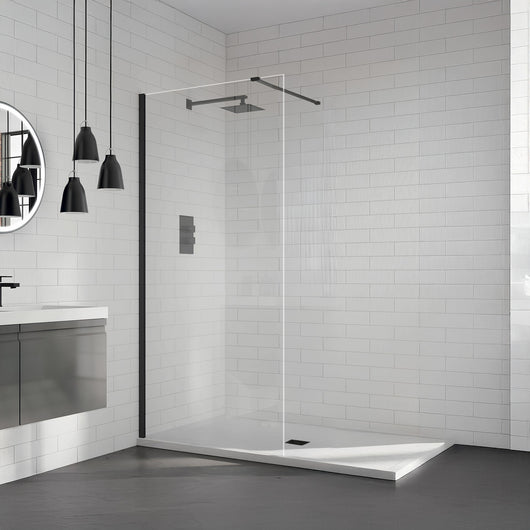  Aquadart Wetroom 8 Glass Panel 800mm Clear With Black Profile Pack - welovecouk