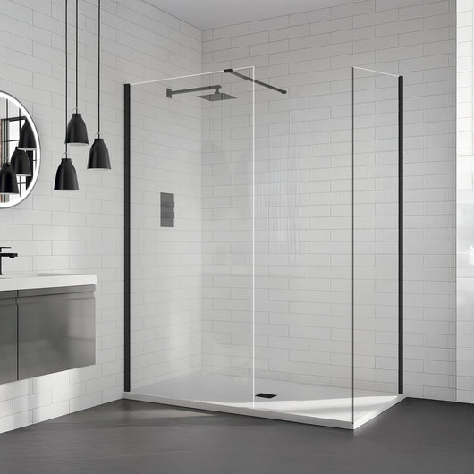 Aquadart Wetroom 8 Glass Panel 800mm Clear With Black Profile Pack - welovecouk