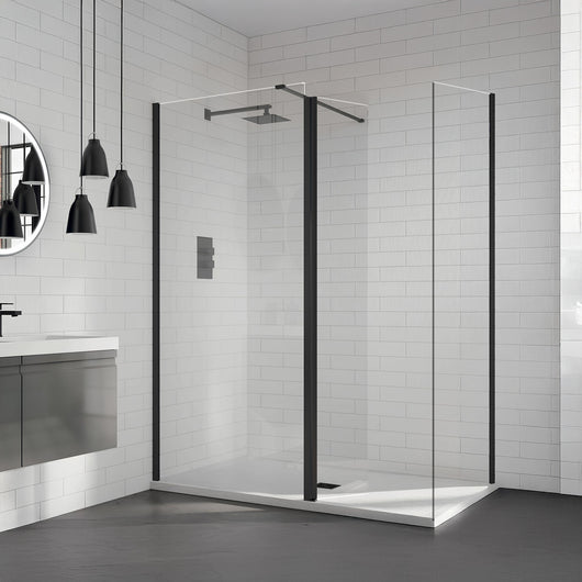  Aquadart Wetroom 8 Glass Panel 800mm Clear With Black Profile Pack - welovecouk