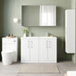 Nuie Arno 1200mm Floor Standing 4-Door Vanity & Double Polymarble Basin - Gloss White