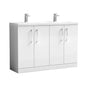 Ryker 1200mm Floor Standing 4 Door Vanity & Double Basin Ceramic - Gloss White