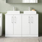 Nuie Arno 1200mm Floor Standing 4-Door Vanity & Worktop - Gloss White - welovecouk