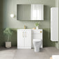 Nuie Arno L-Shaped 1100 Floor Standing Solid Stone Basin Combination Unit - Gloss White with Freya Toilet - welovecouk
