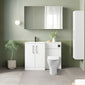 Nuie Arno L-Shaped 1100 Floor Standing Solid Stone Basin Combination Unit - Gloss White with Freya Toilet - welovecouk
