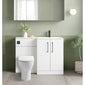 Nuie Arno L-Shaped 1100 Floor Standing Solid Stone Basin Combination Unit - Gloss White with Freya Toilet - welovecouk
