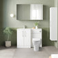 Nuie Arno L-Shaped 1100 Floor Standing Solid Stone Basin Combination Unit - Gloss White with Freya Toilet - welovecouk