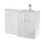 Nuie Arno Floor Standing 1100mm L Shape Combination Unit with Solid Stone Basin - Gloss White - welovecouk