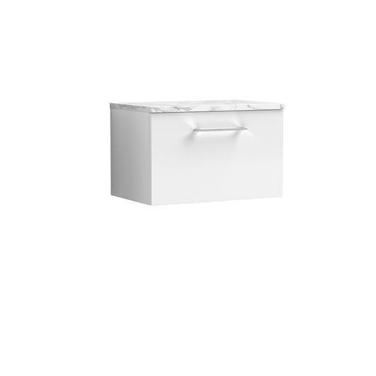  Nuie Arno 600mm Wall Hung 1-Drawer Vanity & Laminate Worktop - Gloss White