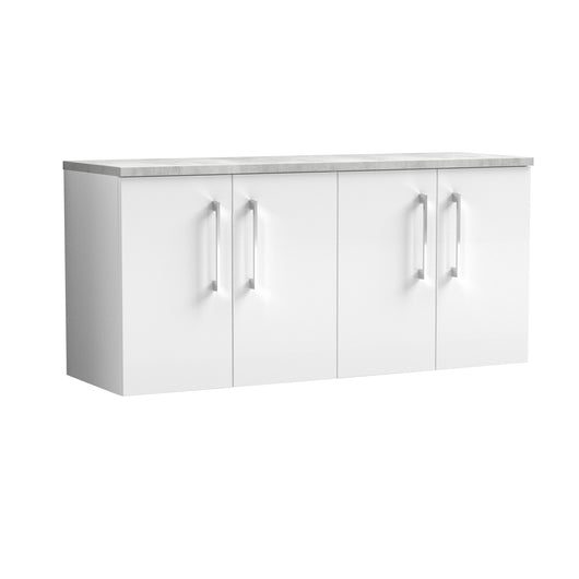  Nuie Arno 1200mm Wall Hung 4-Door Vanity & Laminate Worktop - Gloss White (Bellato Grey Worktop)