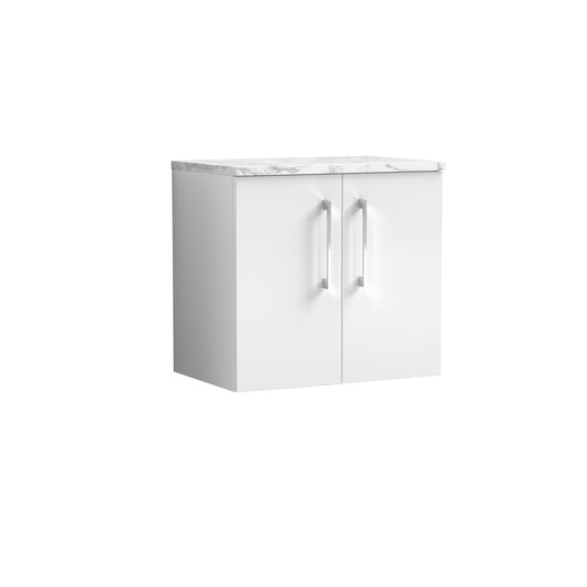  Nuie Arno 600mm Wall Hung 2-Door Vanity & Laminate Worktop - Gloss White