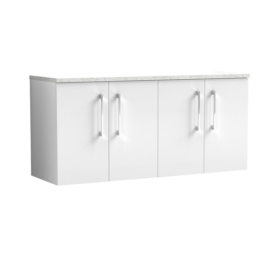  Nuie Arno 1200mm Wall Hung 4-Door Vanity & Laminate Worktop - Gloss White (Sparkling White Worktop)