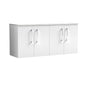 Nuie Arno 1200mm Wall Hung 4-Door Vanity & Laminate Worktop - Gloss White (Sparkling White Worktop)