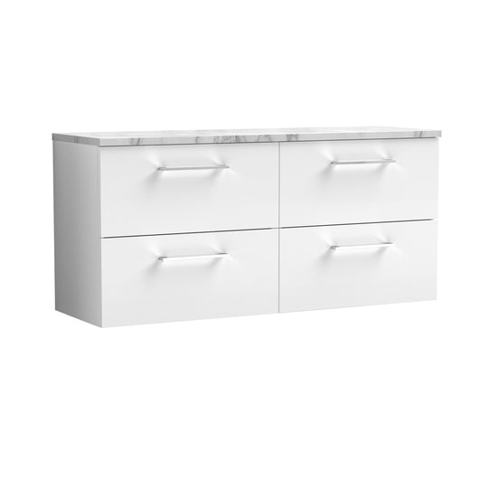  Nuie Arno 1200mm Wall Hung 4-Drawer Vanity & Laminate Worktop - Gloss White