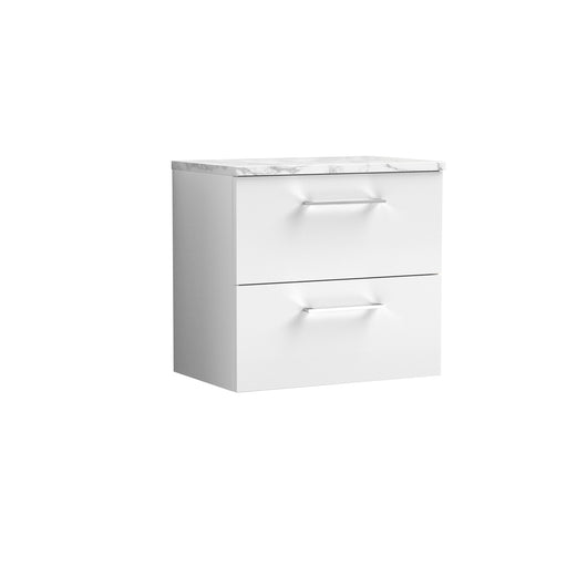  Nuie Arno 600mm Wall Hung 2-Drawer Vanity & Laminate Worktop - Gloss White