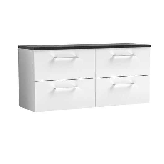  Nuie Arno 1200mm Wall Hung 4-Drawer Vanity & Laminate Worktop - Gloss White