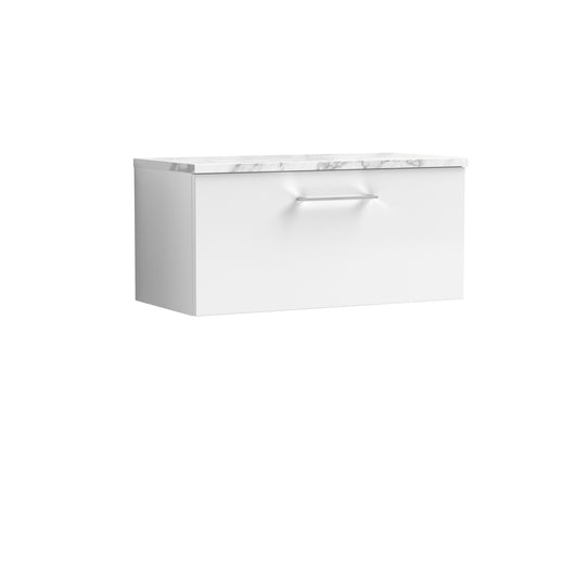  Nuie Arno 800mm Wall Hung 1-Drawer Vanity & Laminate Worktop - Gloss White