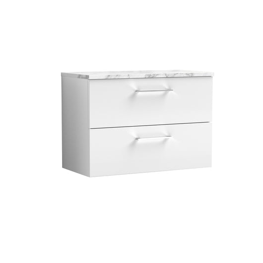  Nuie Arno 800mm Wall Hung 2-Drawer Vanity & Laminate Worktop - Gloss White