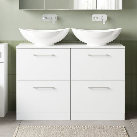  Nuie Arno 1200mm Floor Standing 4-Drawer Vanity & Worktop - Gloss White - welovecouk
